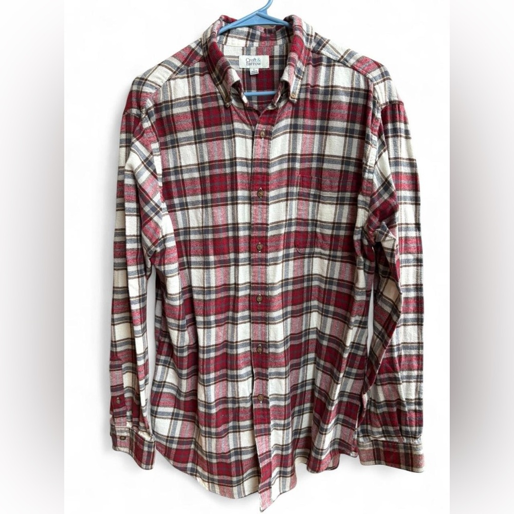 Croft & Barrow Red and White Plaid Button Down Flannel Shirt Men’s Large